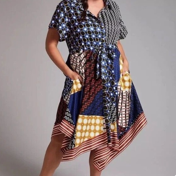 Anthropologie Maeve Contrast Asymmetrical Shirt Dress NWT Small - Picture 8 of 15